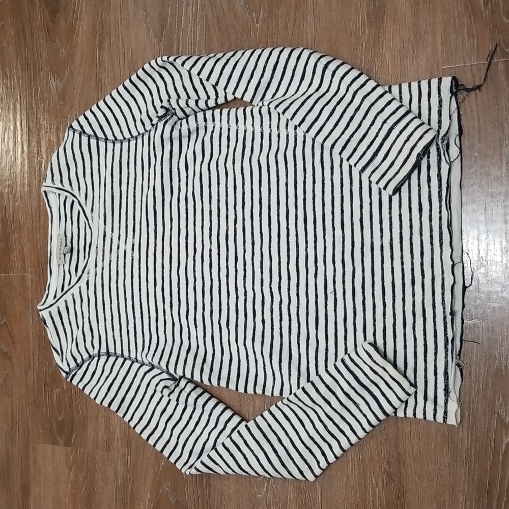 (XS) LE CHÂTEAU Striped 100% Cotton Sweater Cozy Cottagecore Frayed Loungewear